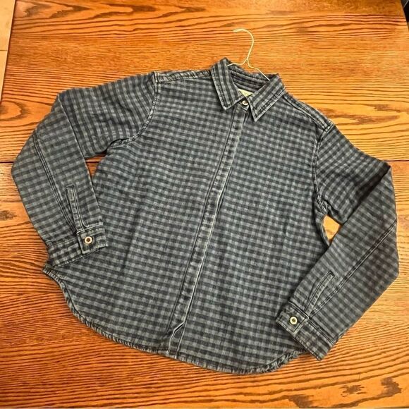 Sandrine Rose Gingham Button Down Shirt Size L Blue - Picture 3 of 6